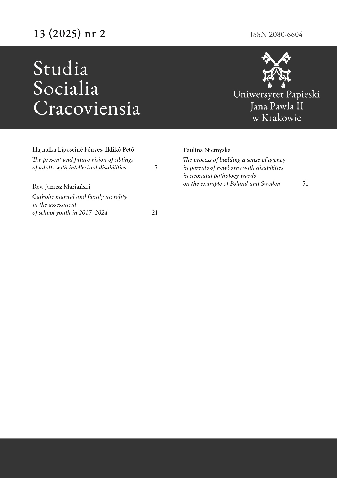 Studia Socialia Cracoviensia, tom 13 (2025) nr 2 • okładka